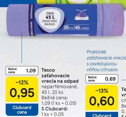 Tesco zaťahovacie vrecia na odpad 45 l, 20 ks 