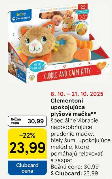 Clementoni upokojujúca plyšová mačka