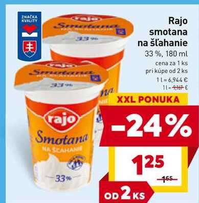 Rajo smotana na šľahanie 33 %, 180 ml 