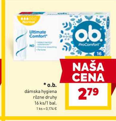 o.b. ProComfort dámska hygiena rôzne druhy 16 ks