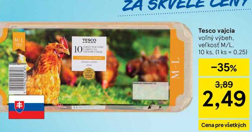 Tesco vajcia voľný výbeh veľkosť M/L. 10 ks