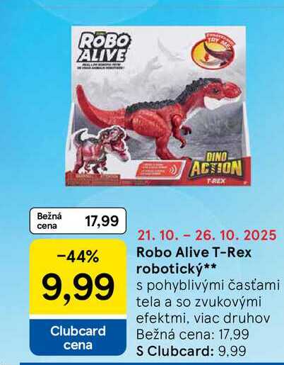 Robo Alive T-Rex robotický s pohyblivými časťami tela a so zvukovými efektmi