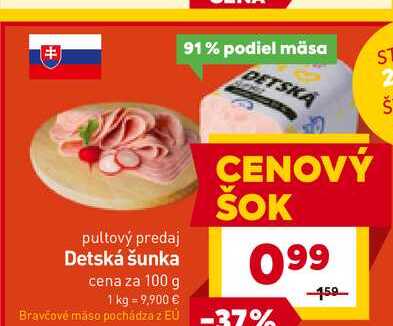 Detská šunka cena za 100 g