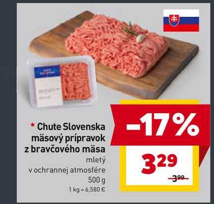 Chute Slovenska mäsový prípravok z bravčového mäsa mletý v ochrannej atmosfére 500 g 