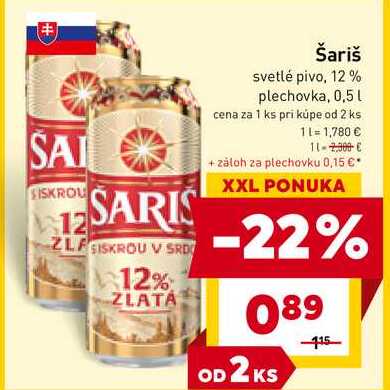 Šariš svetlé pivo, 12% plechovka, 0,5l