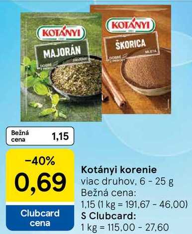 Kotányi korenie, 6-25 g 
