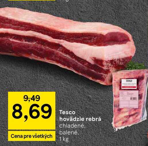 Tesco hovädzie rebrá chladené balené, 1 kg