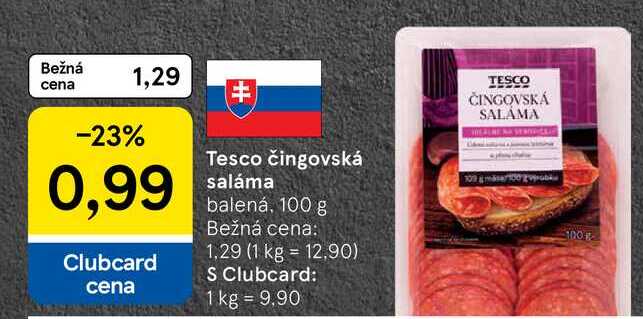 Tesco čingovská saláma balená, 100 g