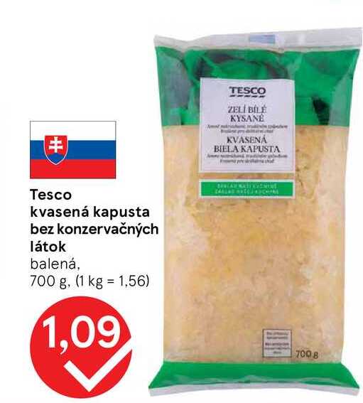 Tesco kvasená kapusta bez konzervačných látok balená, 700 g