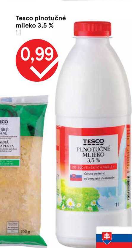 Tesco plnotučné mlieko 3,5 % 1l