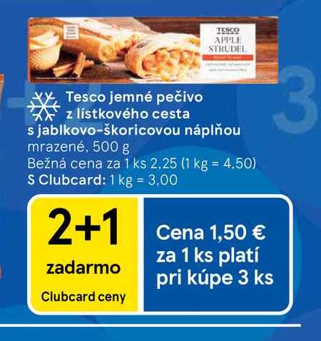 Tesco jemné pečivo z lístkového cesta s jablkovo-škoricovou náplňou mrazené, 500 g