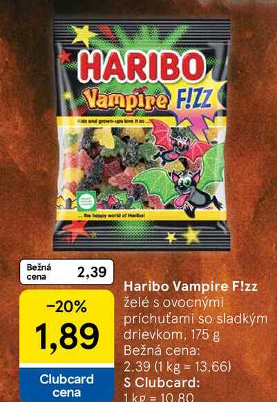 Haribo Vampire F!zz želé s ovocnými príchuťami so sladkým drievkom, 175g
