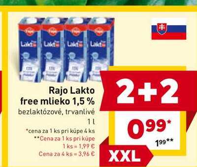 Rajo Lakto free mlieko 1,5% bezlaktózové, trvanlivé 1l