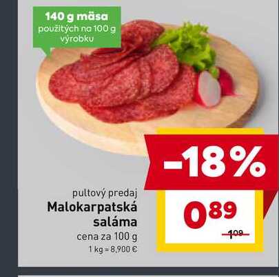 Malokarpatská saláma cena za 100 g