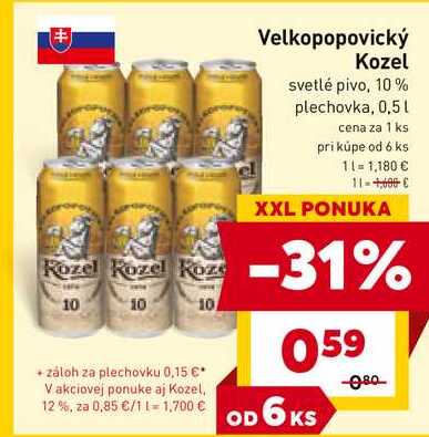 Velkopopovický Kozel svetlé pivo, 10% plechovka, 0,5l