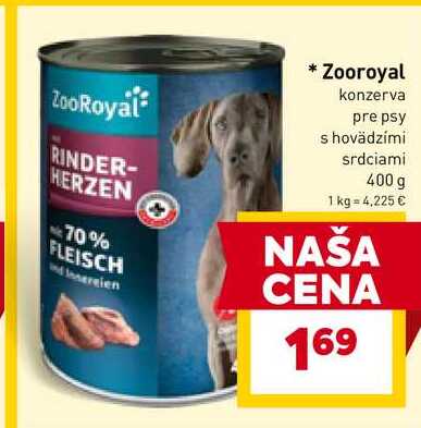 Zooroyal konzerva pre psy s hovädzími srdciami 400 g 