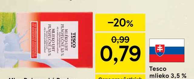 Tesco mlieko 3,5% PLNOTUČNÉ 1l