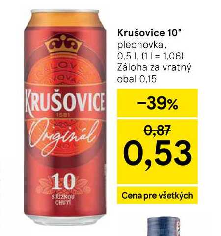 Krušovice 10° plechovka, 0,5 l