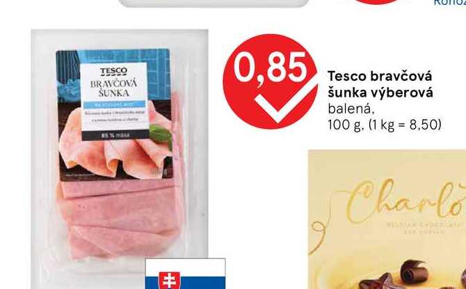 Tesco bravčová šunka výberová balená, 100 g
