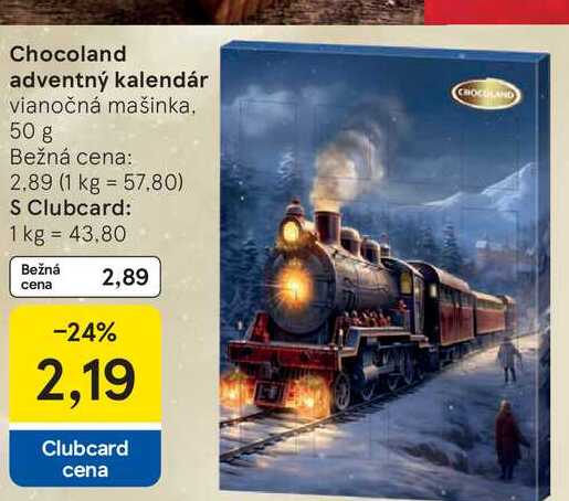 Chocoland adventný kalendár vianočná mašinka 50 g