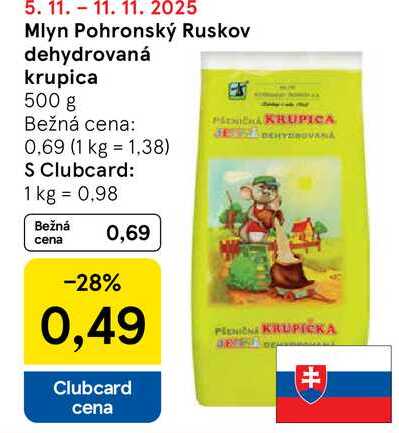 Mlyn Pohronský Ruskov dehydrovaná krupica 500 g