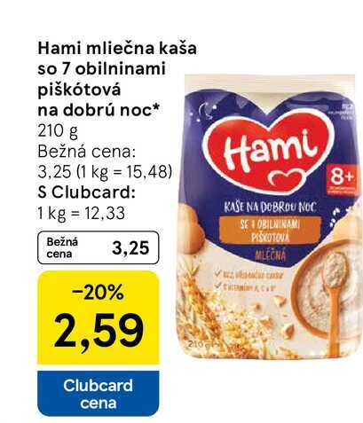 Hami mliečna kaša so 7 obilninami piškótová na dobrú noc 210 g