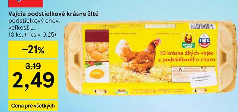 Vajcia podstielkové krásne žlté podstielkový chov veľkosť L, 10 ks