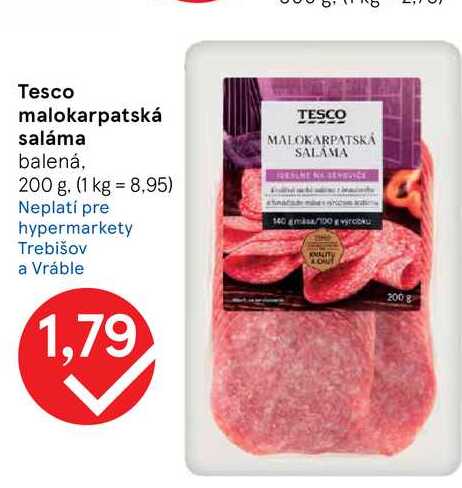 Tesco malokarpatská saláma balená, 200 g