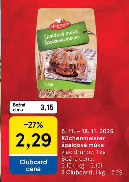 Küchenmeister špaldová múka viac druhov, 1 kg