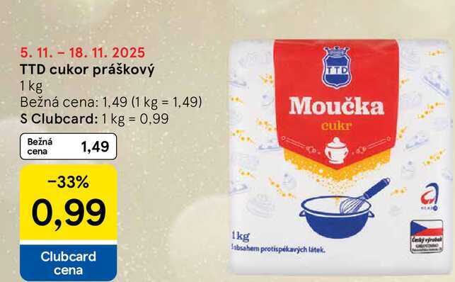 TTD cukor práškový 1 kg v akcii