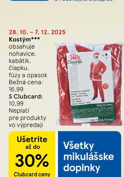 Kostým obsahuje nohavice, kabátik. čiapku, fúzy a opasok