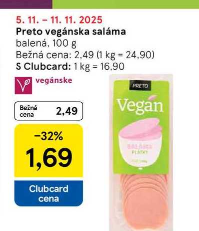 Preto vegánska saláma balená, 100 g