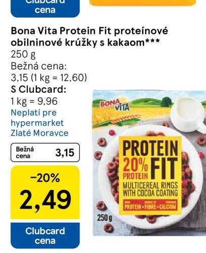 Bona Vita Protein Fit proteínové obilninové krúžky s kakaom 250 g
