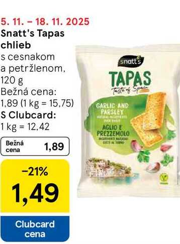 Snatt's Tapas chlieb s cesnakom a petržlenom, 120 g