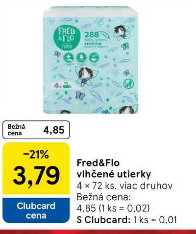 Fred&Flo vlhčené utierky 4 x 72 ks
