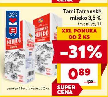 Tami Tatranské mlieko 3,5% trvanlivé, 1 l