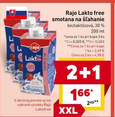 Rajo Lakto free smotana na šľahanie bezlaktózová, 30% 200 ml