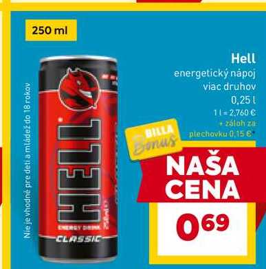Hell energetický nápoj viac druhov 0,25l