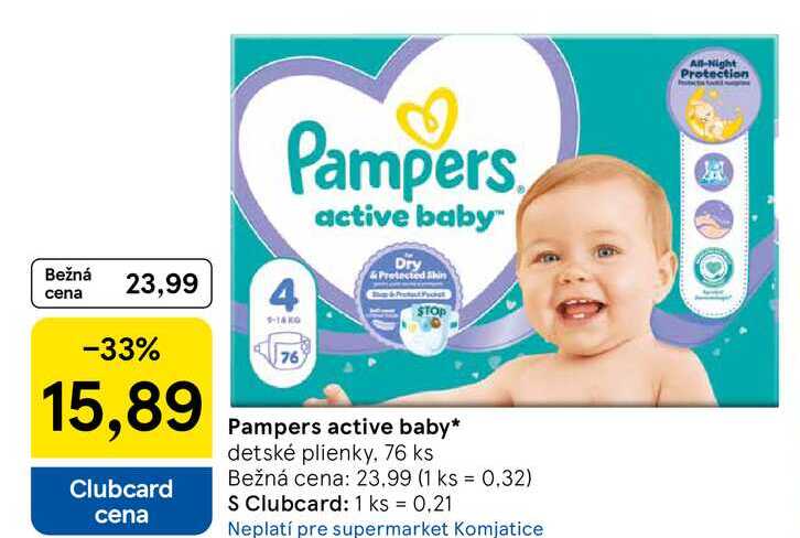 Pampers active baby detské plienky, 76 ks