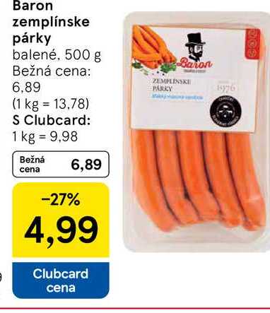 Baron zemplínske párky balené, 500 g 