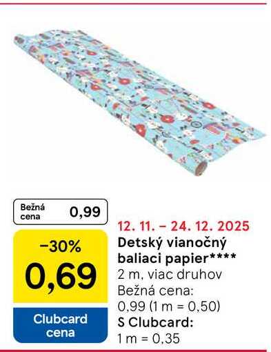 Detský vianočný baliaci papier 2 m