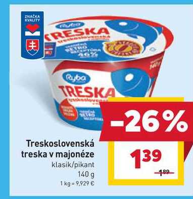 Treskoslovenská treska v majonéze klasik/pikant 140 g