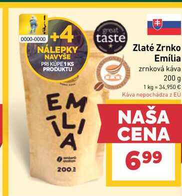 Zlaté Zrnko Emília zrnková káva 200 g 