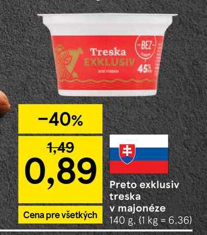 Preto exklusiv treska v majonéze 140 g