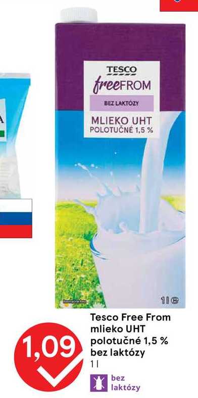 Tesco Free From mlieko UHT polotučné 1,5 % bez laktózy 1l