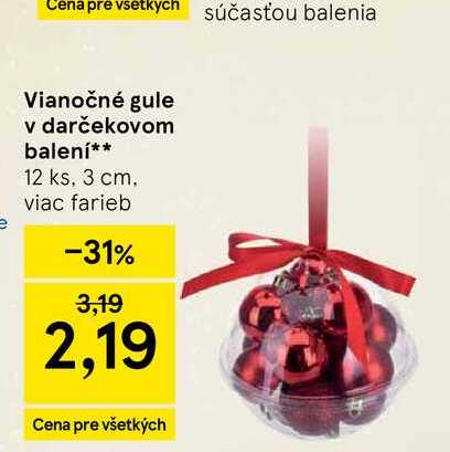 Vianočné gule v darčekovom balení 12 ks, 3 cm