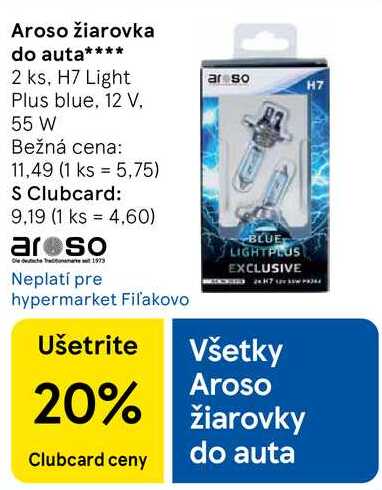 Aroso žiarovka do auta 2 ks, H7 Light Plus blue