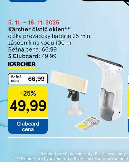 Kärcher čistič okien, dĺžka prevádzky batérie 25 min. zásobník na vodu 100 ml 