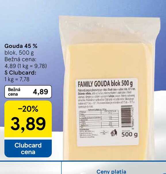 Gouda 45% blok, 500 g