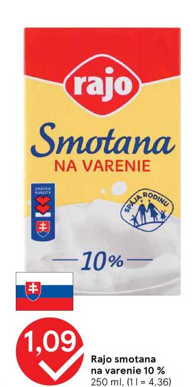 Rajo smotana na varenie 10 % 250 ml